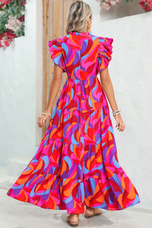 Abstract Print Tiered Maxi Dress